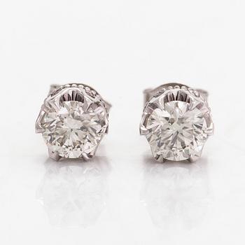 A pair of 14K white gold earrings, brilliant-cut diamonds approx 1.00 ct in total. Mikko Laine, Turku.