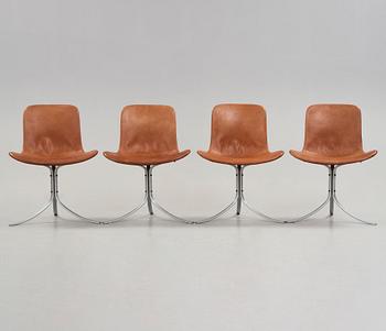 Poul Kjaerholm, a set of four 'PK-9' brown leather and steel chairs, E Kold Christensen, Denmark 1960's.