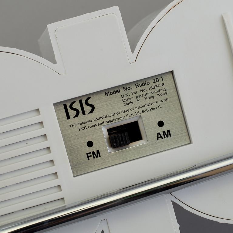 a plastic clock and radio from ISIS, USA, 1980's.