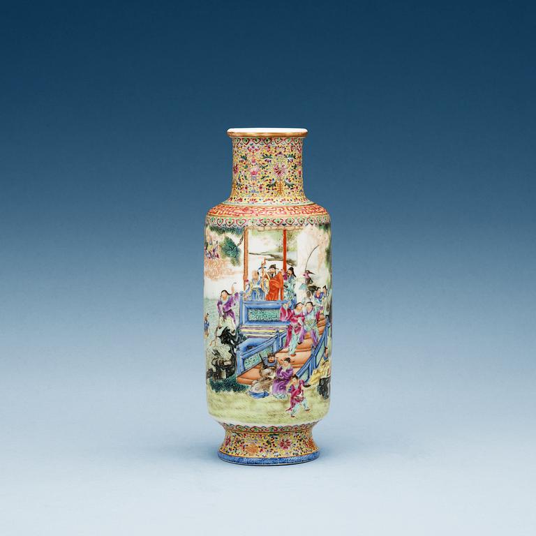 A Yellow ground famille rose vase, presumably republic with Qianlongs seal mark.