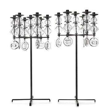 Erik Höglund, two wrought iron and glass candelabra, Boda Smide, Sweden.