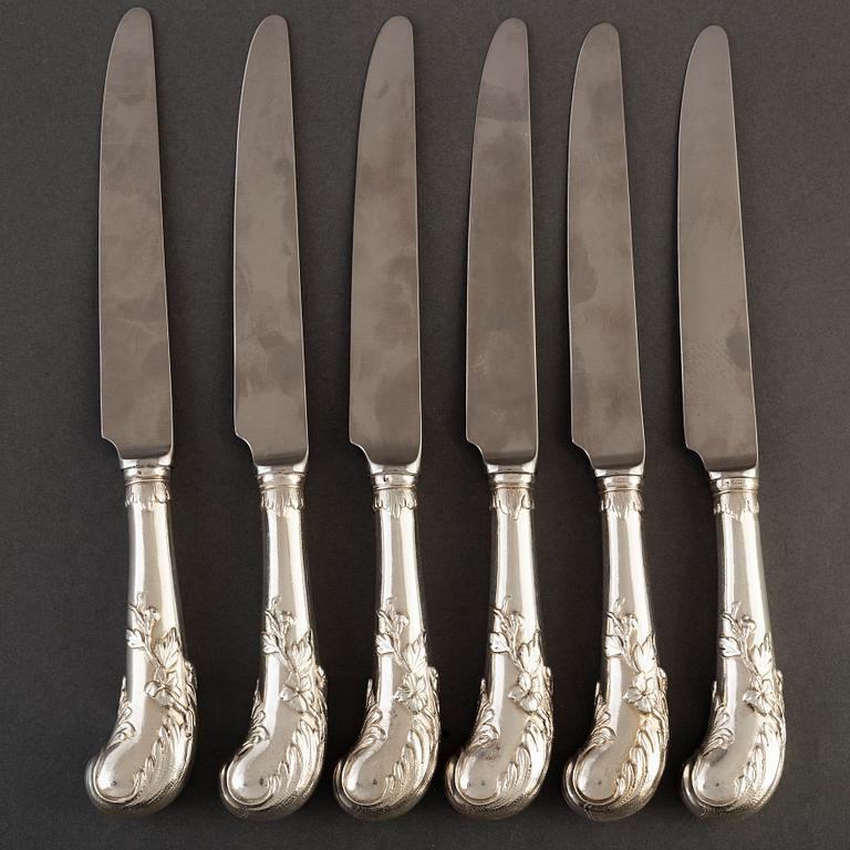 Six early 20th century silver knives, Jugend, Holland.