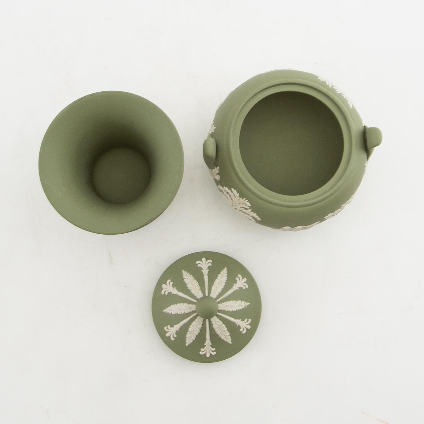 A collection of boxes, plates, and a vase 9 dlr mostly Wedgwood England 20th century jasperware.