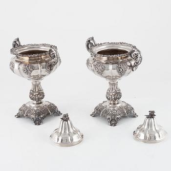 Fredrik & Wilhelm Zethelius, a pair of silver sugar bowls, Neo-Rococo, Stockholm, Sweden, 1840.