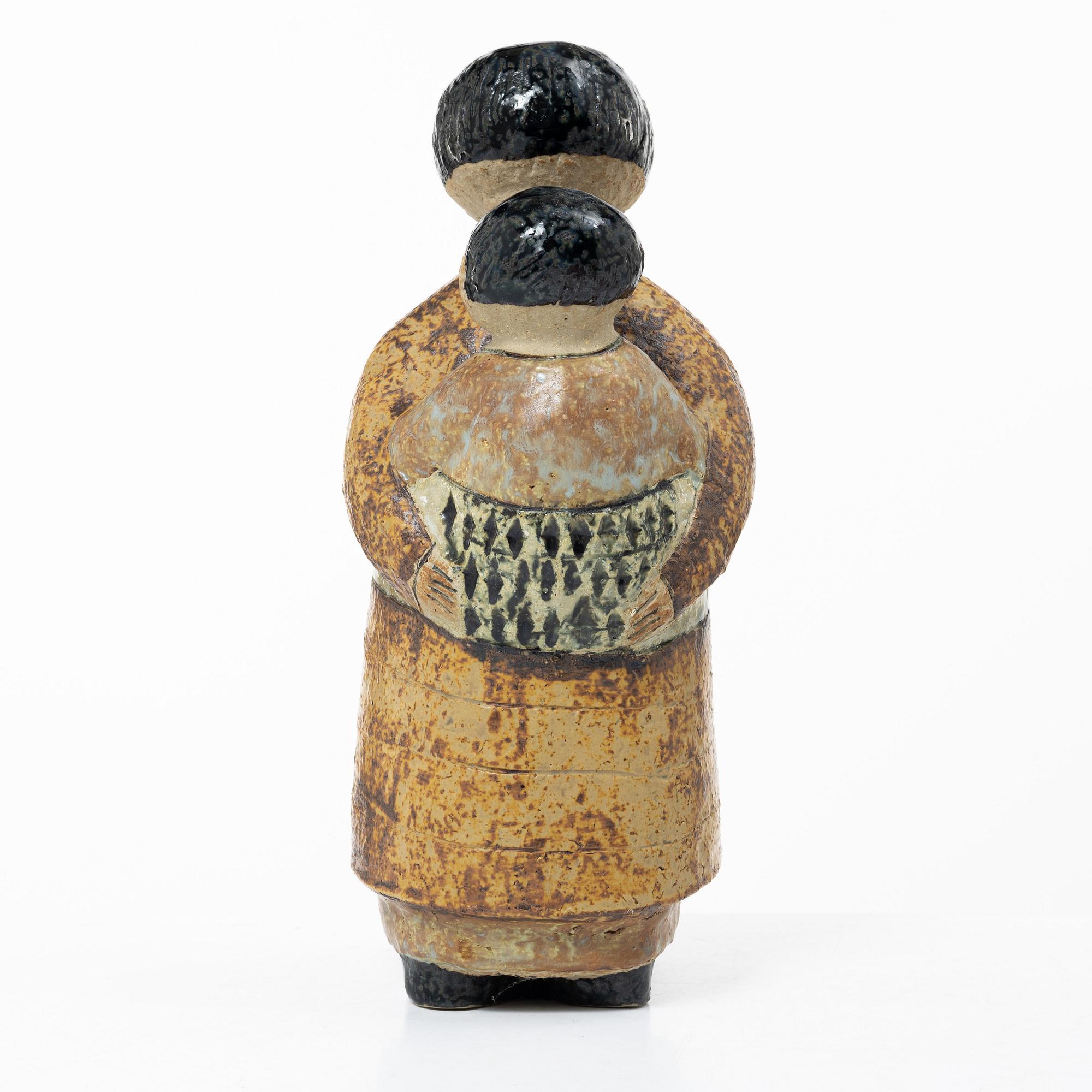 Lisa Larson, "Japanese with child on back," sculpture, stoneware, Gustavsberg Studio.