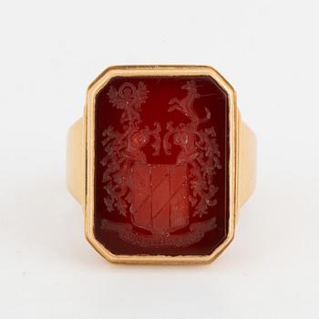 Carnelian signet ring with coat of arms.