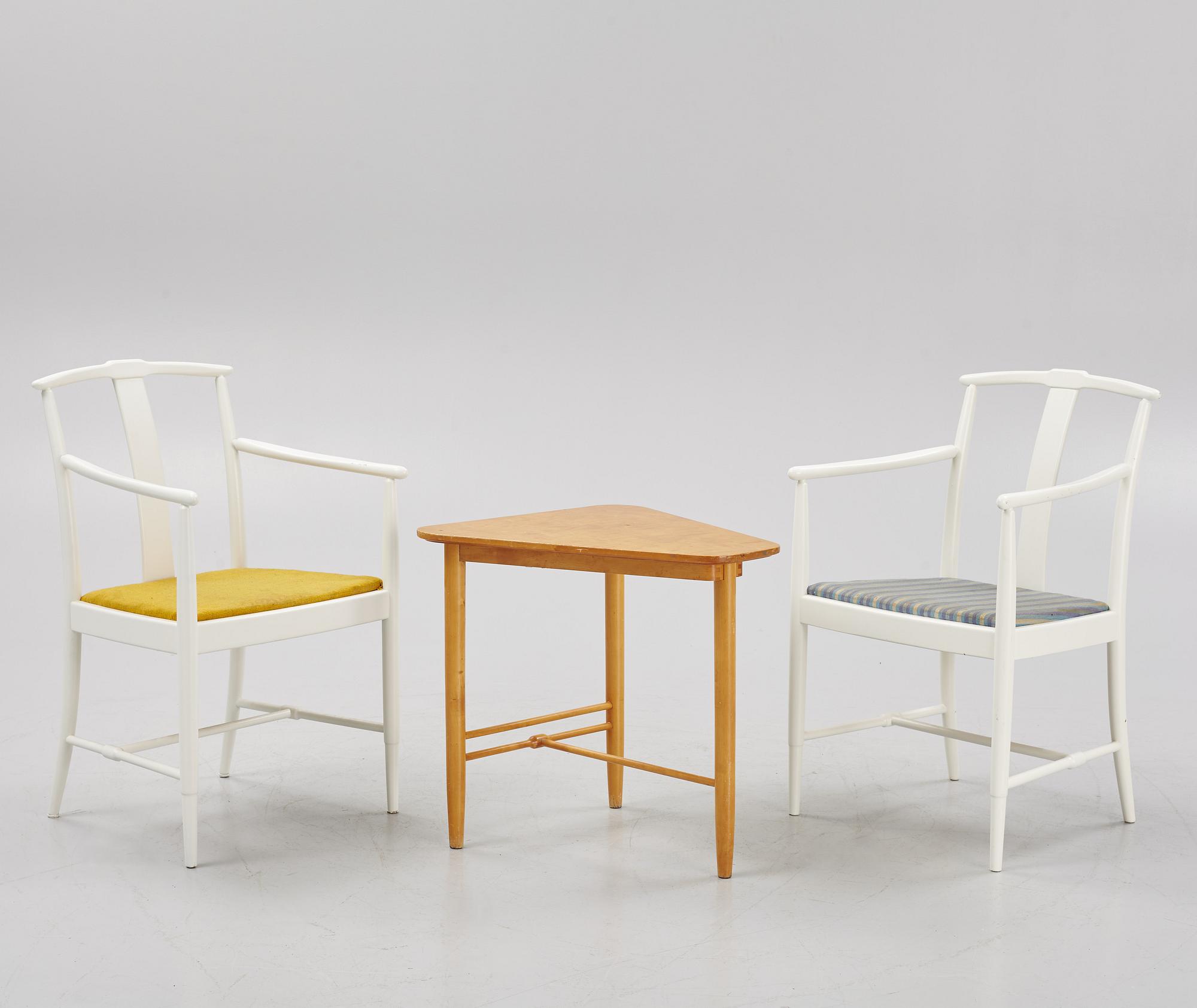 Kerstin Hörlin-Holmqvist, stolar ett par samt litet bord. "Triva-serien" NK. 1900-talets mitt.