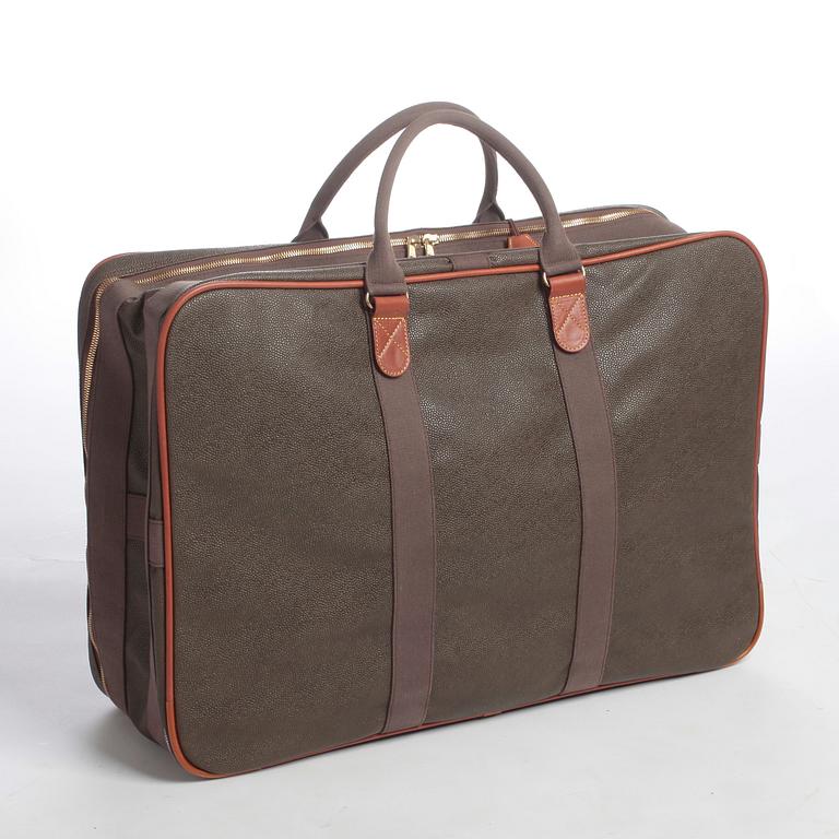 MULBERRY, green leather suitcase.