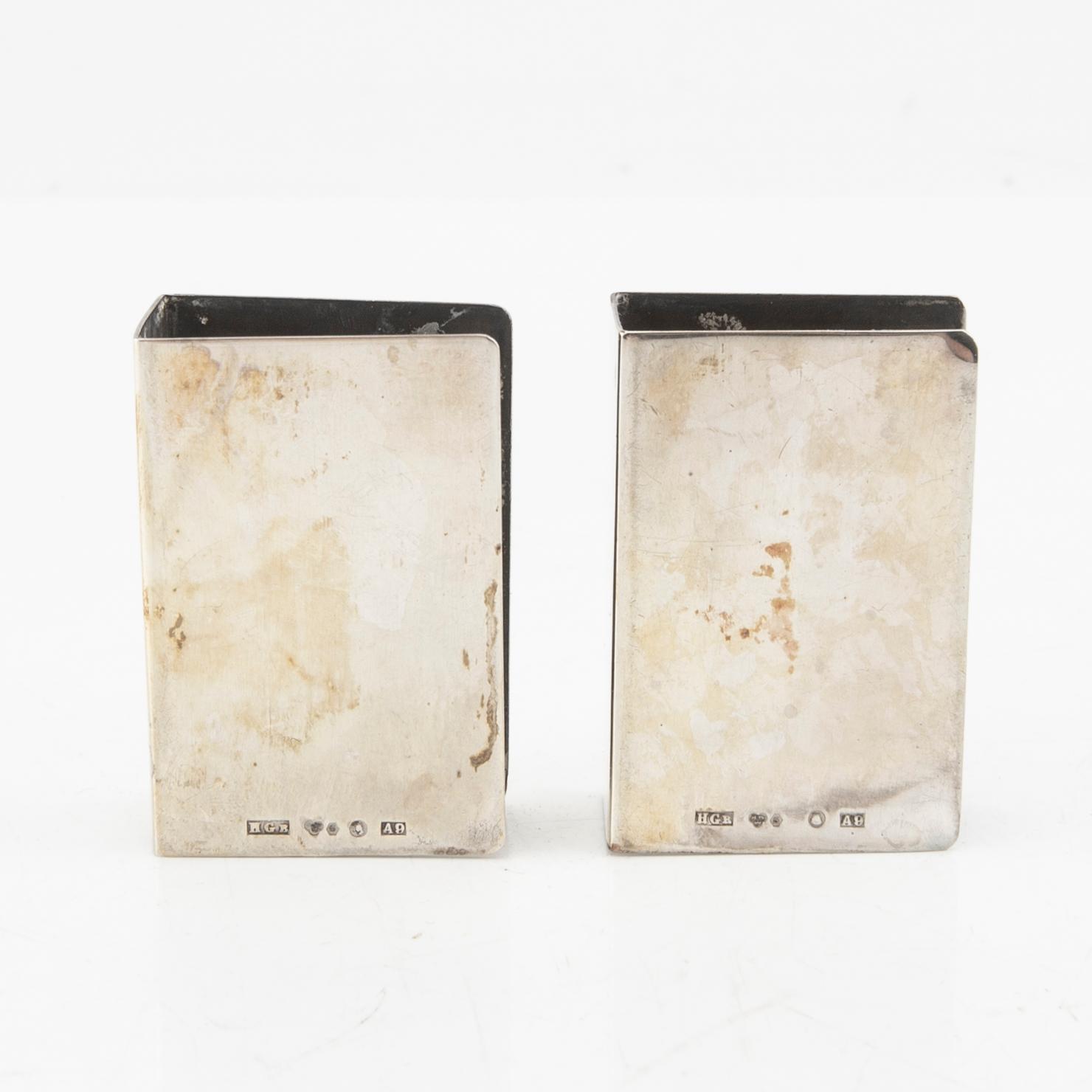 A set of 15 silver matchbox holders mark of H Grun Stockholm 1951, weight 234 grams.