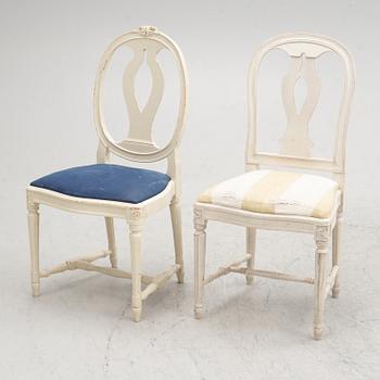 Nine Gustavian style chairs, 21st century, and three similar Gustavian style chairs, second half of the 20th century.