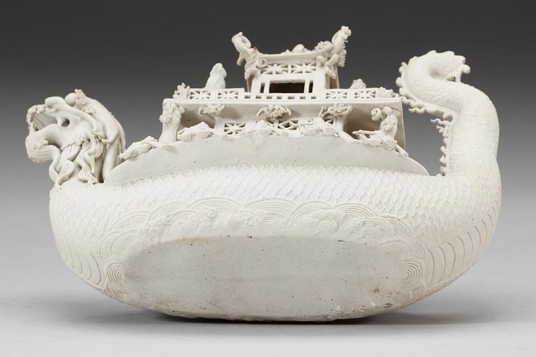 A white bisciut Dragon Boat, 19th Century.