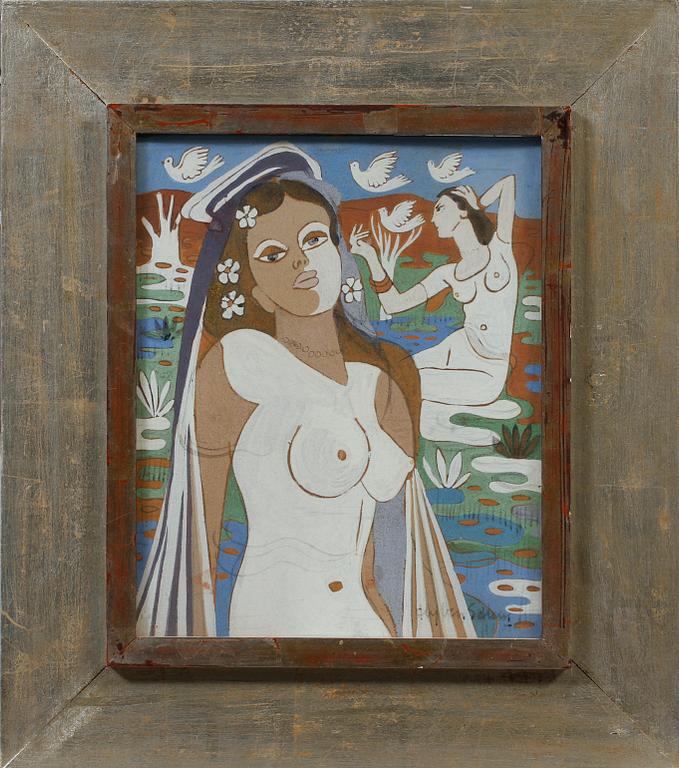 ALY BEN SALEM, gouache, signerad.