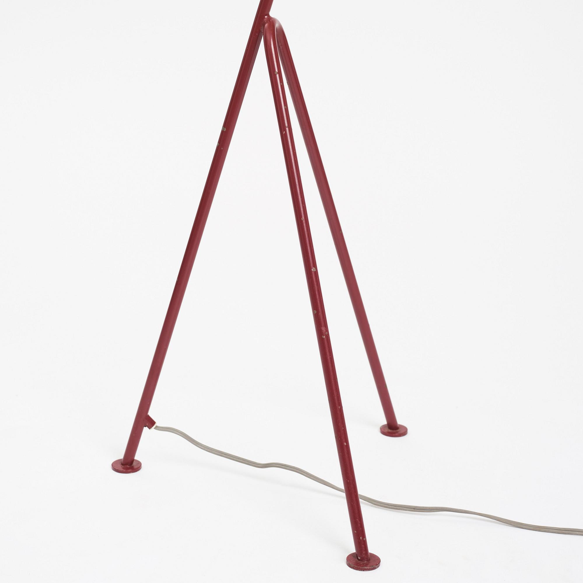 Greta Magnusson Grossman, a burgundy and off-white 'G-33' floor lamp, Bergboms Malmö, mid 20th C.