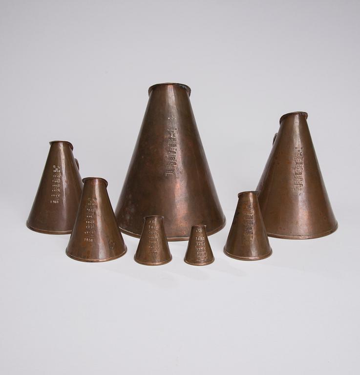MÅLKÄRL, 7 st, koppar, svenska stämplar, 1900-tal.