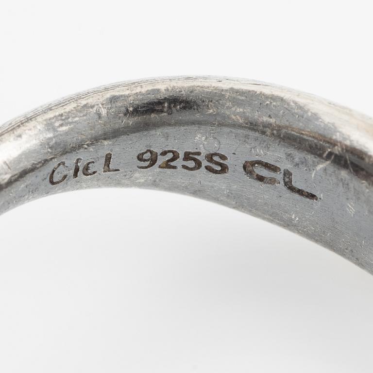 Charlotte Lynggaard, Ole Lynggaard, ring, silver, "Lotus" with cabochon-cut grey moonstone and brilliant-cut diamonds.