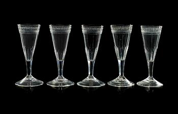 638. A set of five Champagne flutes, circa 1800.