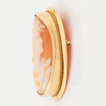 Brosch/hänge 18K guld med snäckskalskamé.