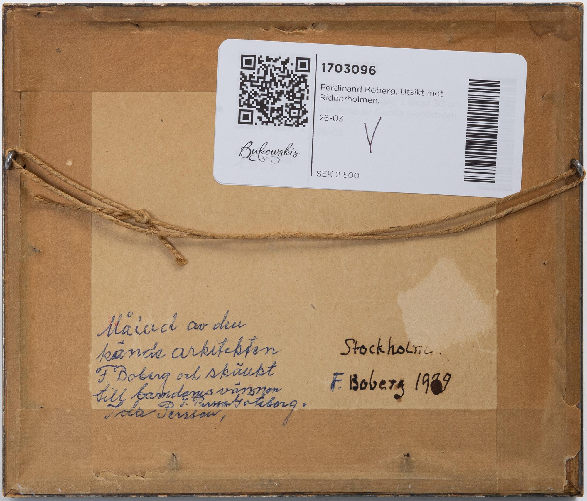 Ferdinand Boberg, View towards Riddarholmen.