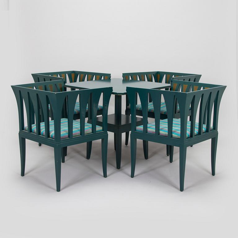 Eliel Saarinen, furniture, 5 pieces, "Blue suite" for Adelta, Finland 1980s.