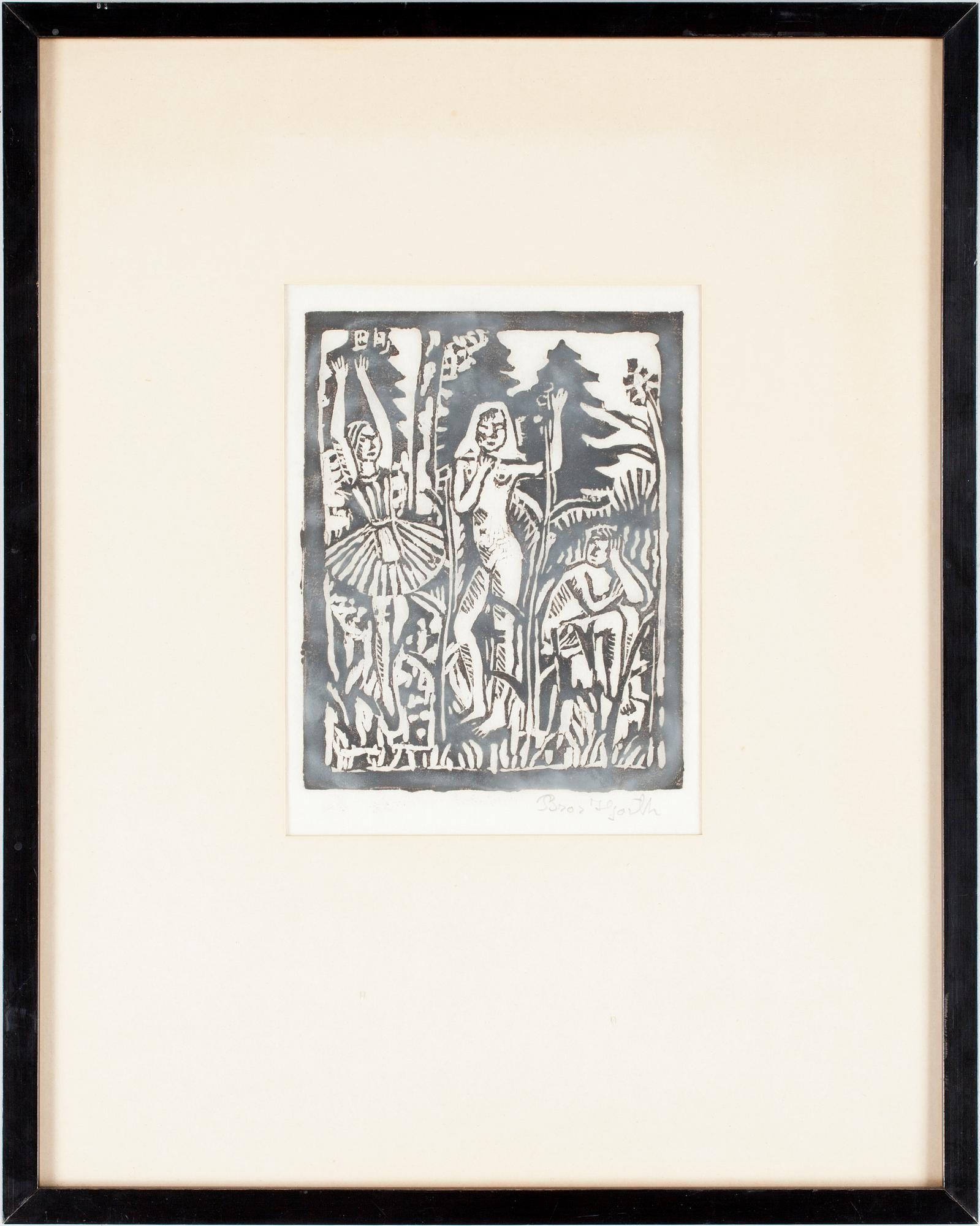 BROR HJORT, träsnitt, sign.