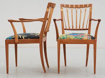 A pair of Josef Frank mahogany and rattan armchairs, Svenskt Tenn, model 1165.