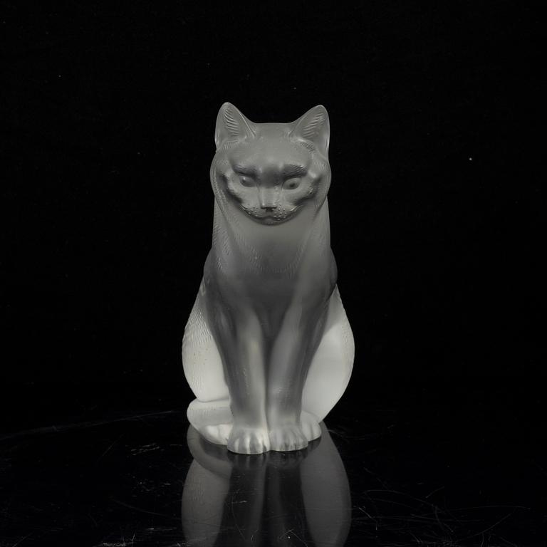 RENE LALIQUE, figurin i form av katt, signerad Lalique France, gjutet glas 1900-talets senare del.
