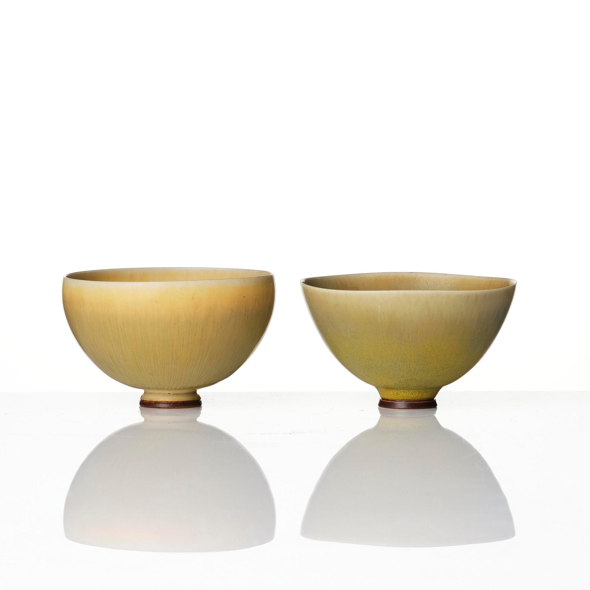 Berndt Friberg, a set of four stoneware vases and two bowls, Gustavsberg Studio 1962-74.