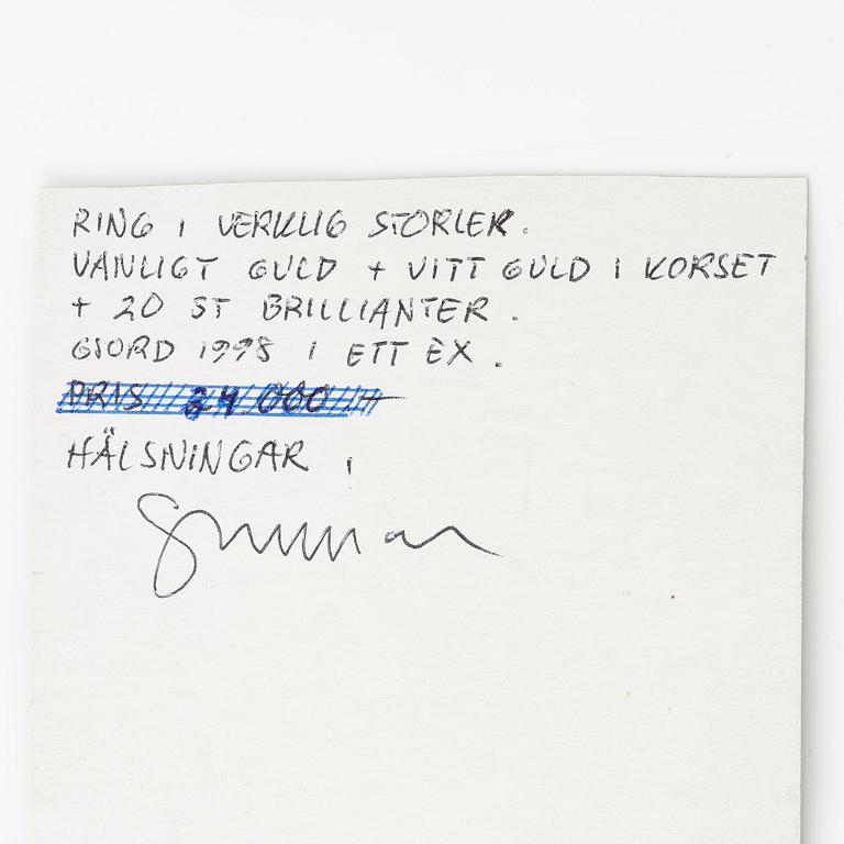 Gunnar Cyrén, a ring 18K rose and white gold with 20 brilliant-cut diamonds, unique, Gävle 1998.