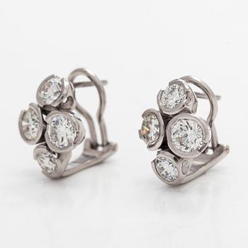 Earrings, brilliant cut diamonds circa 3.40 ct in total, 14K white gold.