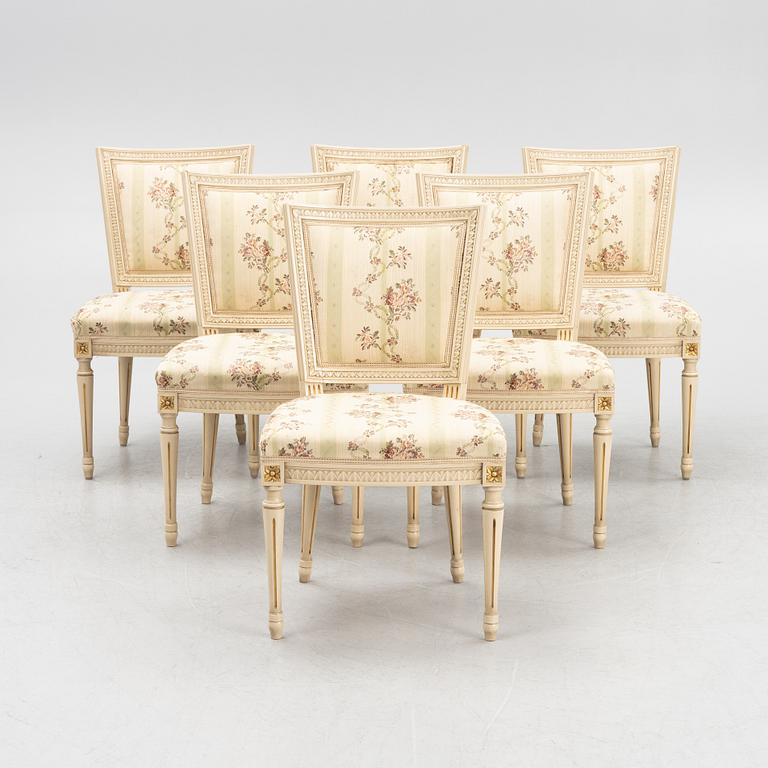 Stolar, 6 st, gustaviansk stil, 1900-talets andra hälft.