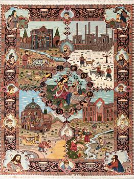 Carpet Tabriz semi-antique figural approx. 280x180 cm.