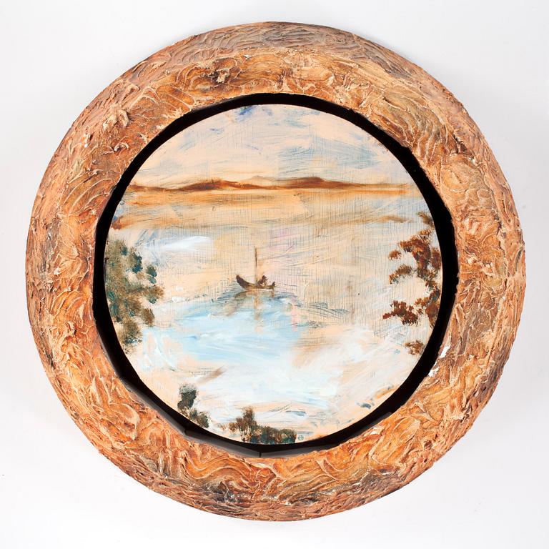 ERNST BILLGREN, Blandteknik på pannå, rund i gipsram, sign EB.