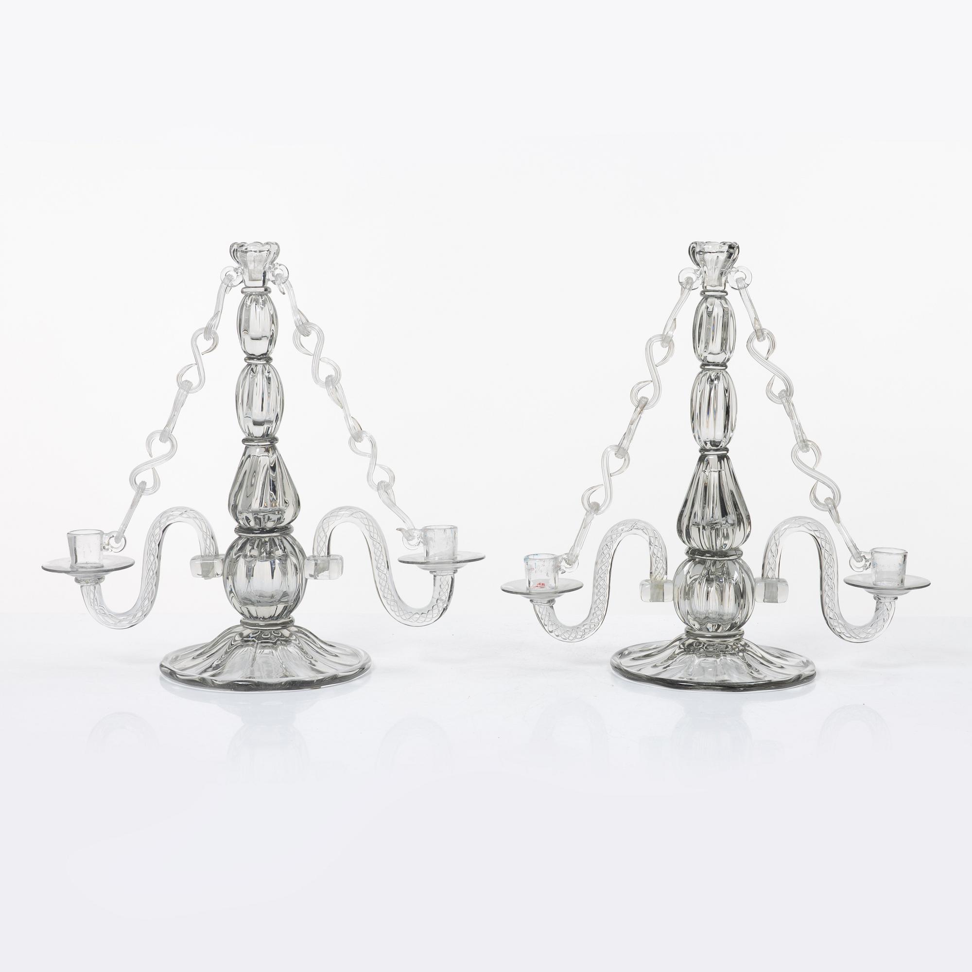 Elis Bergh, a pair of candelabra, Strömbergshyttan, 1940s.