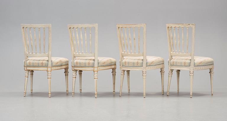 Four Gustavian late 18th century chairs.