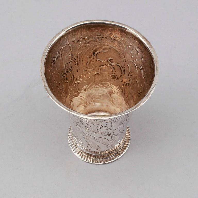 BÄGARE, silver, Nils Orstedt, Norrköping 1760. Vikt ca 66 gram.