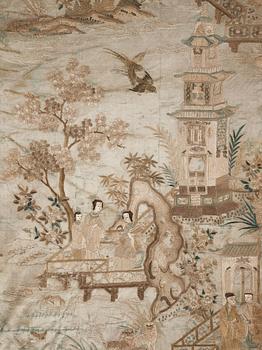 A large embroidered silk panel, Qing dynasty, circa 1800.