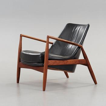 Ib Kofod-Larsen, a 'Seal' teak and black leather armchair, Olof Persson Möbler, Jönköping, Sweden 1950's-60's.