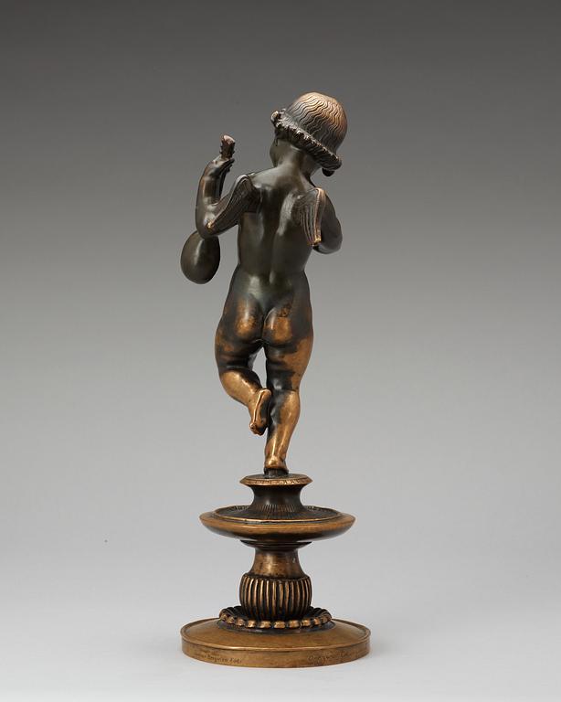 An Ansgar Almqvist bronze sculpture of a putti, Herman Bergman Fud, Stockholm.