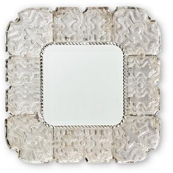 271. Carl Fagerlund, a Swedish Modern cast glass framed mirror, Orrefors 1940-50's.