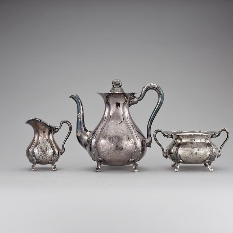 KAFFESERVIS, 3 delar, silver, Suomen Kultaseppä, Åbo, Finland, 1938-1939. Vikt ca 1315 g.