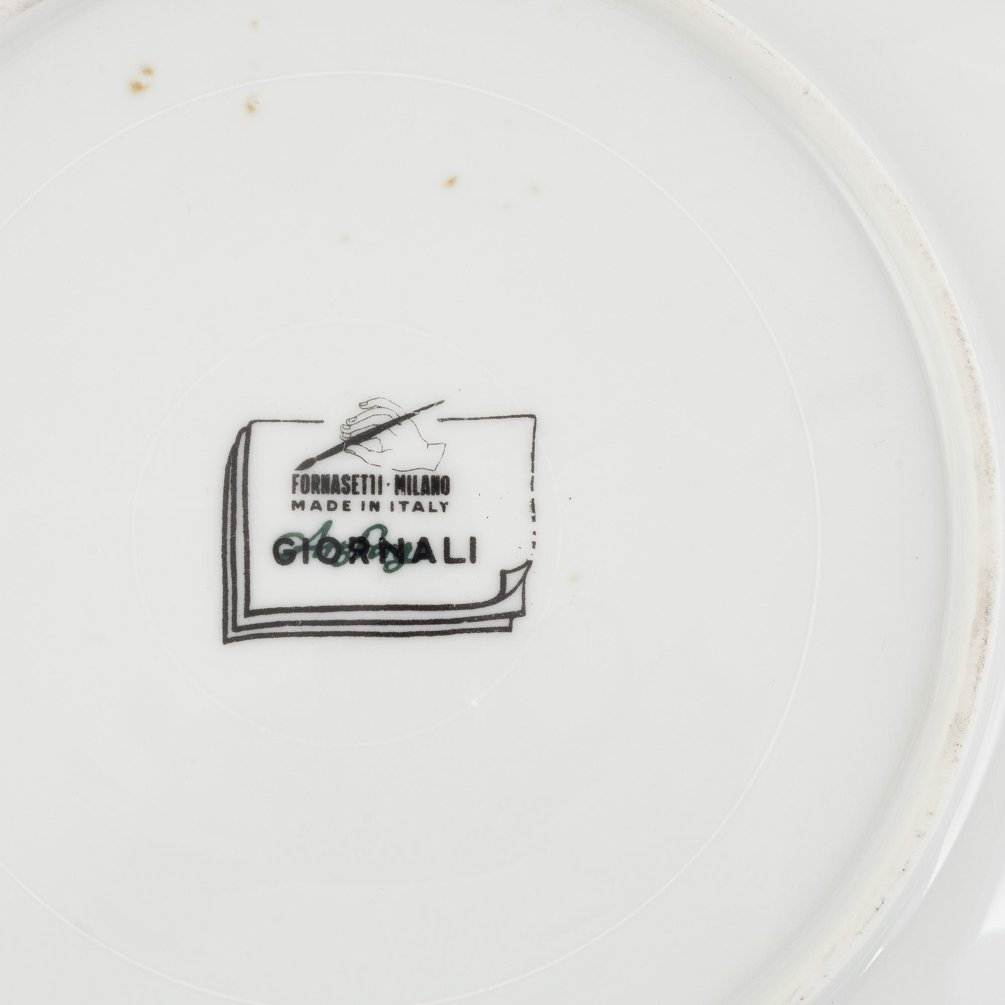 Piero Fornasetti, tallrikar, 6 st, porslin, "Giornale", Milano, Italien.