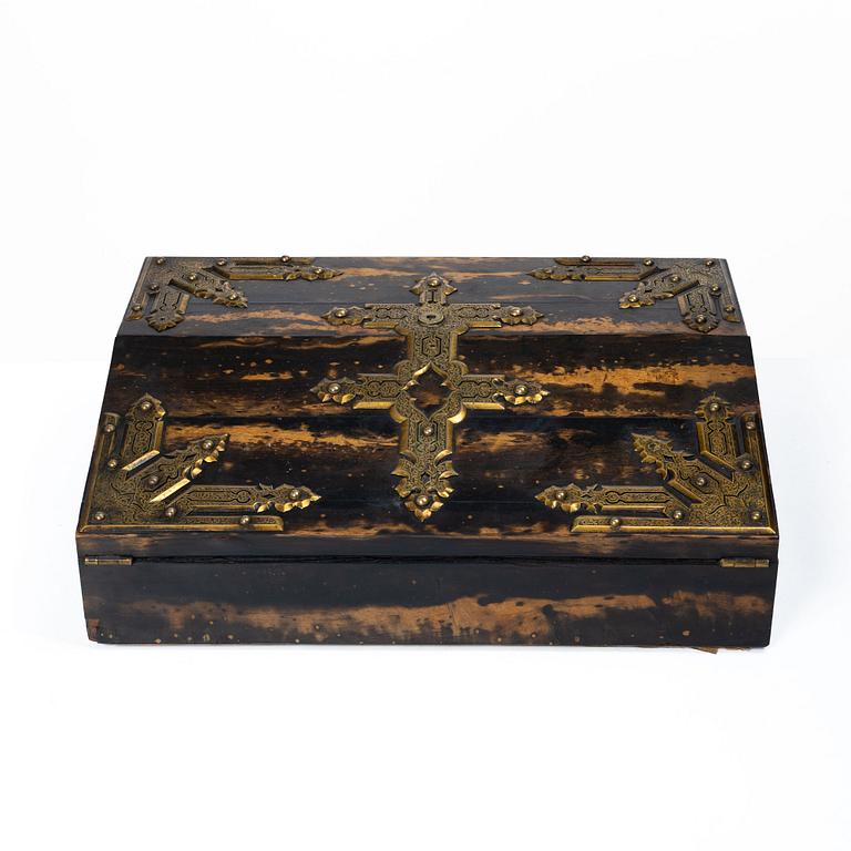 A Victorian faux-tortoise writing box by Betjemann & Sons, London.