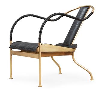 A Mats Theselius 'El Rey' brass and leather easy chair, Källemo, Sweden.