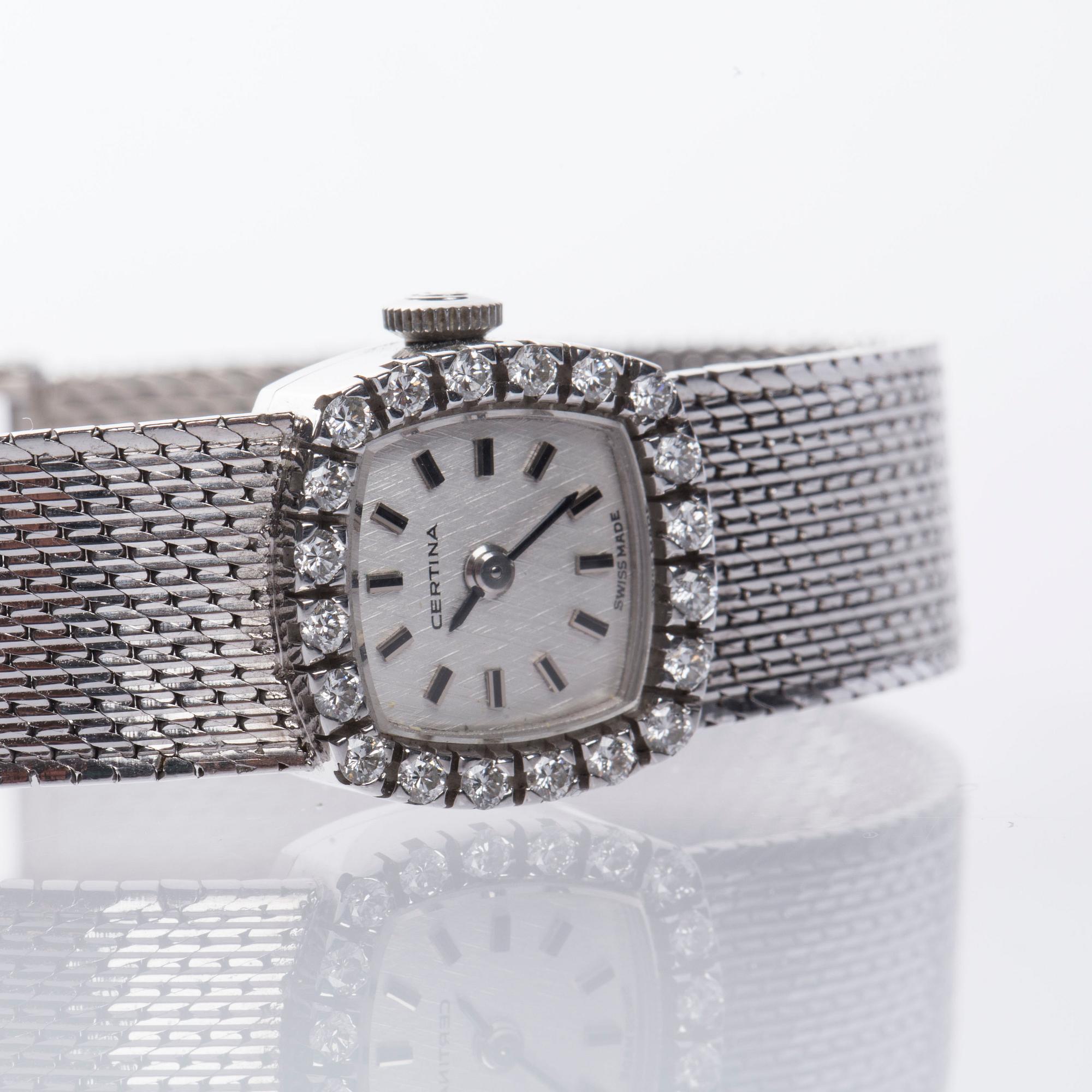 ARMBANDSUR, Certina, 18K vitguld med briljantslipade diamanter ca 0.40 ct.