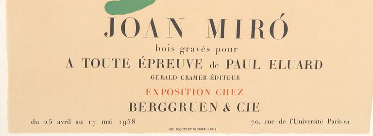 Joan Miró, Affiche pour l'exposition du livre A toute épruve à la Galerie Berggruen, Paris 1958.