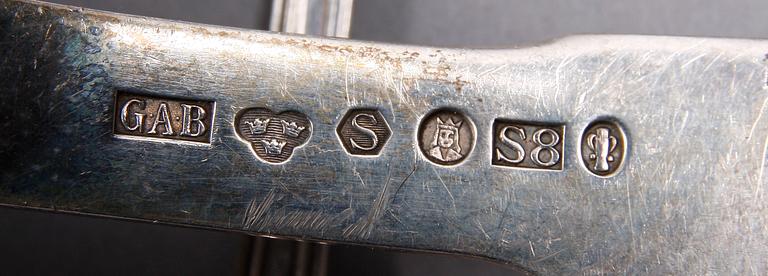 PARTI BESTICK, 15 st, silver, flertal mästare bla Gustaf Möllenborg, Sverige, Danmark 1800-1900-tal.