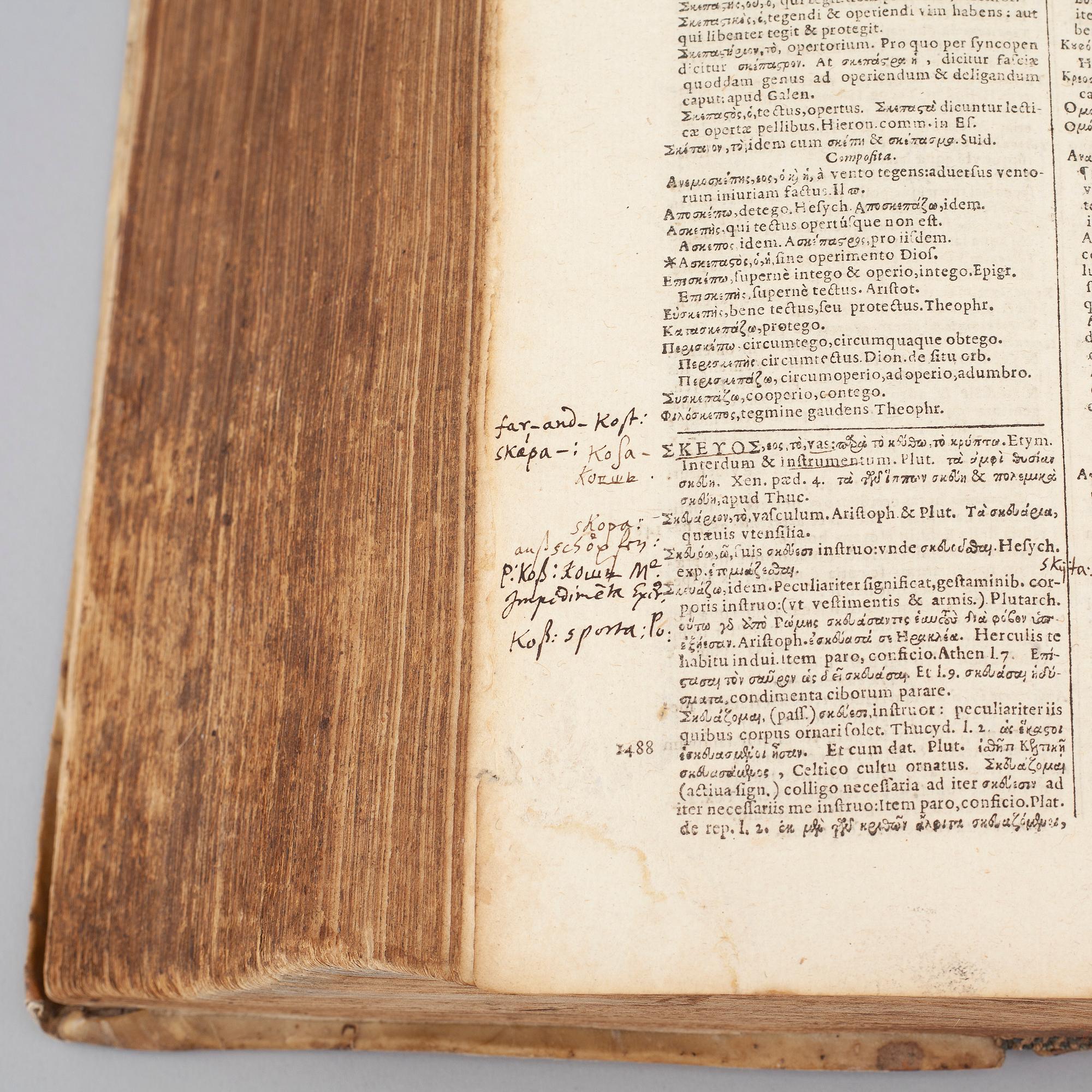 The book "Lexicon Graeco-latinum" by Joannis Scapulae, dated 1616.