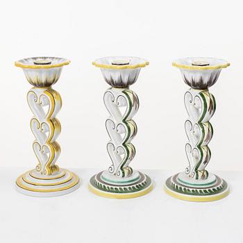 Arthur Percy, three 'Tre hjärtan' candlesticks, Gefle.