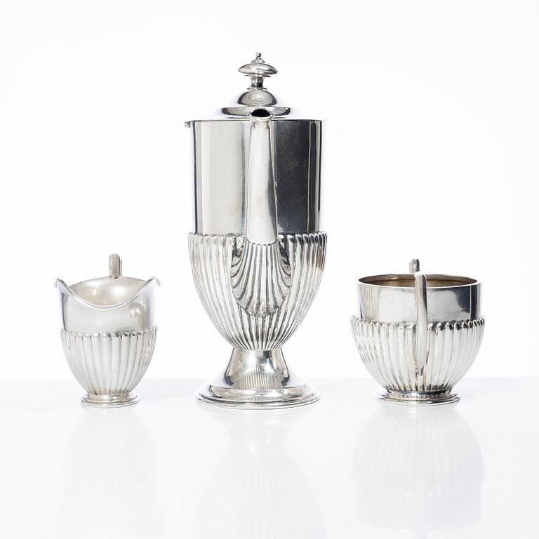CG Hallberg, kaffeservis, 3 delar, silver, gustaviansk stil, Stockholm 1902.