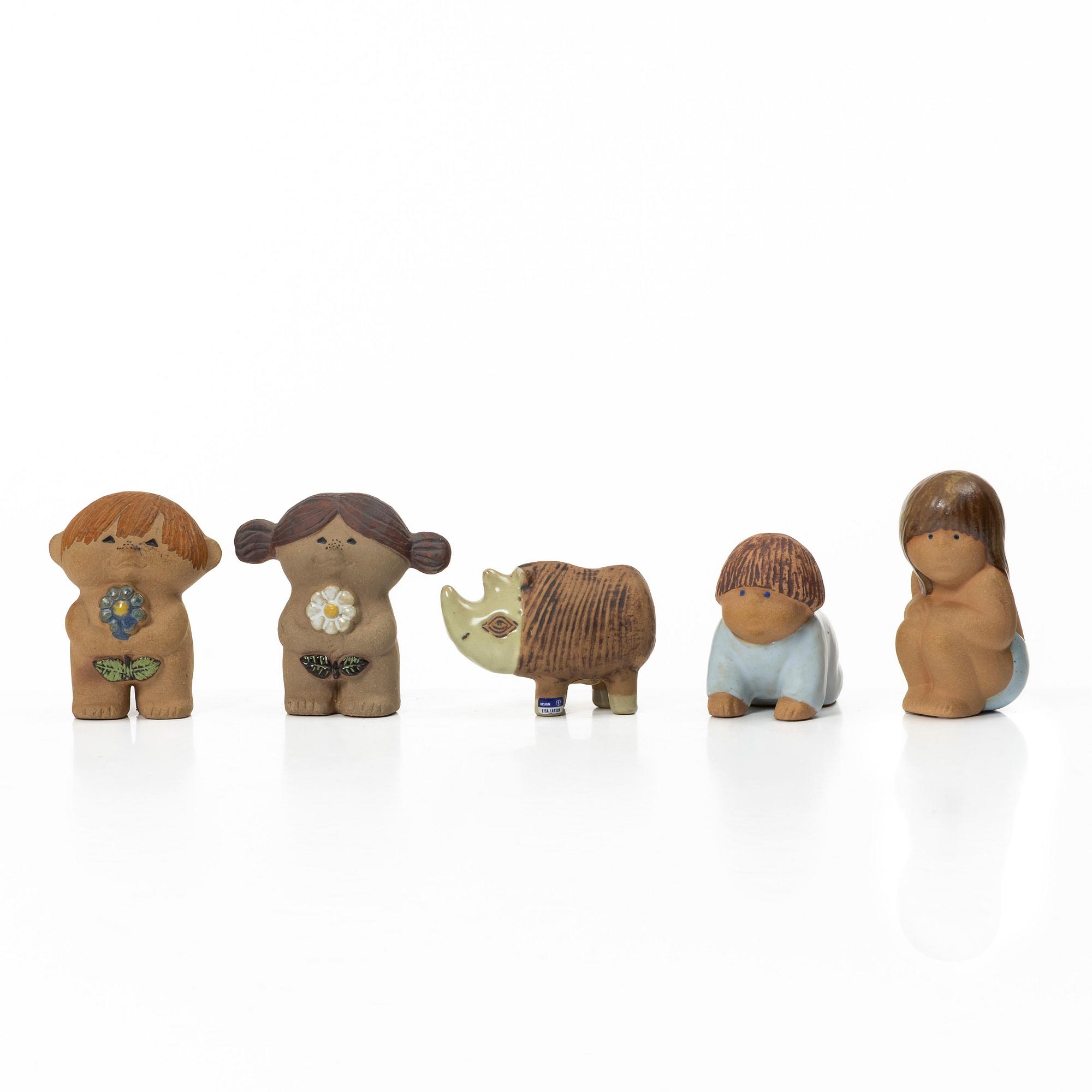 Lisa Larson, five stoneware figurines, Gustavsberg, Sweden.
